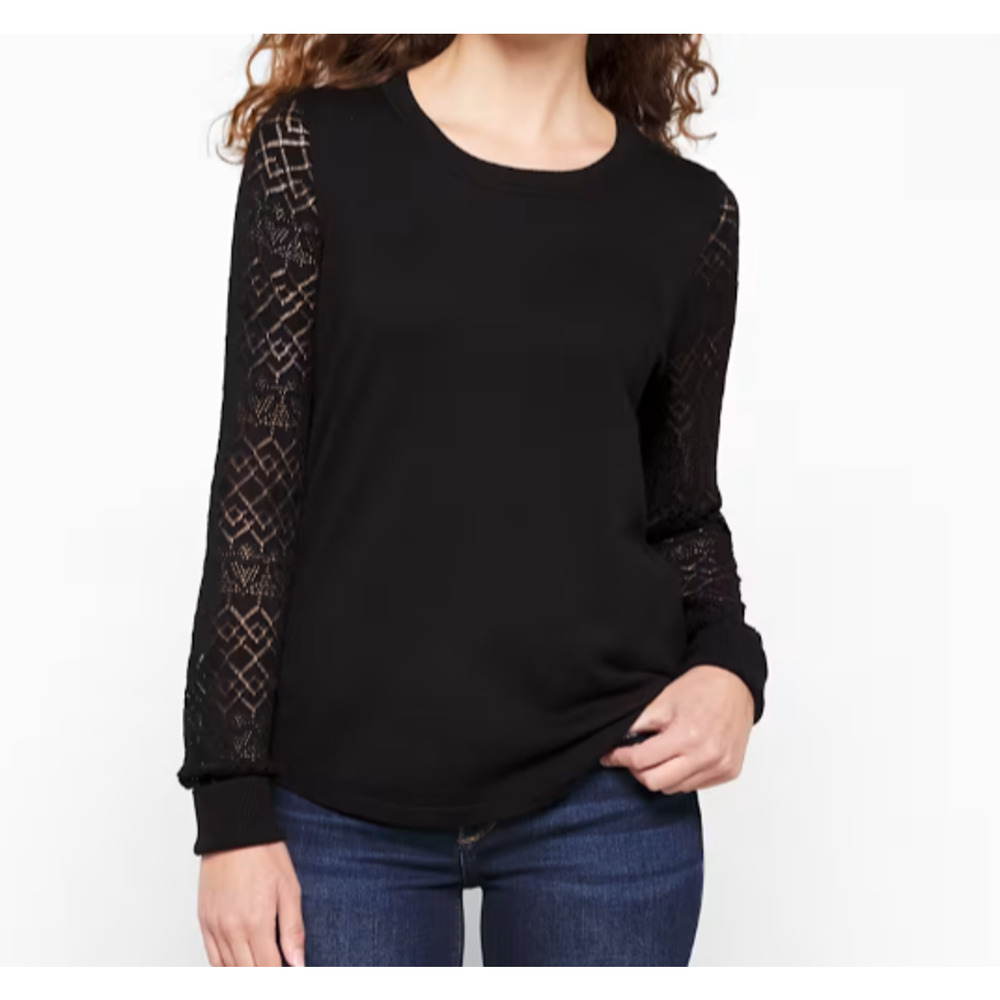 NWT Lety & Me Vittoria Pointelle Sleeve Soft CozySweater Womens Large Stitch Fix